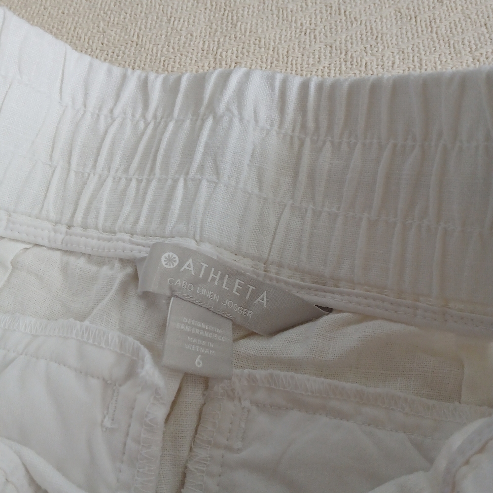 Athleta Cabo White Linen Joggers - Size 6 - Picture 5 of 9